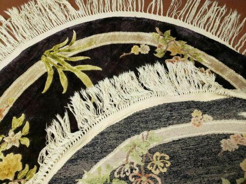 4' X 4' Vintage Round Handmade Chinese Silk Art Deco Rug Flowers Black Nice - Jewel Rugs