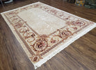 Vintage Ivory Chinese Aubusson Area Rug 6x9, Wool & Silk, Hand-Knotted 120 Line Fine Rug, European Design Carpet, 6 x 9 Master Signature Rug - Jewel Rugs