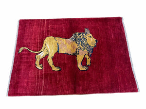 3.5 X 5 Handmade New Vintage Rug Zagros Mountain Wool Lion Red Vegetable Dyes - Jewel Rugs
