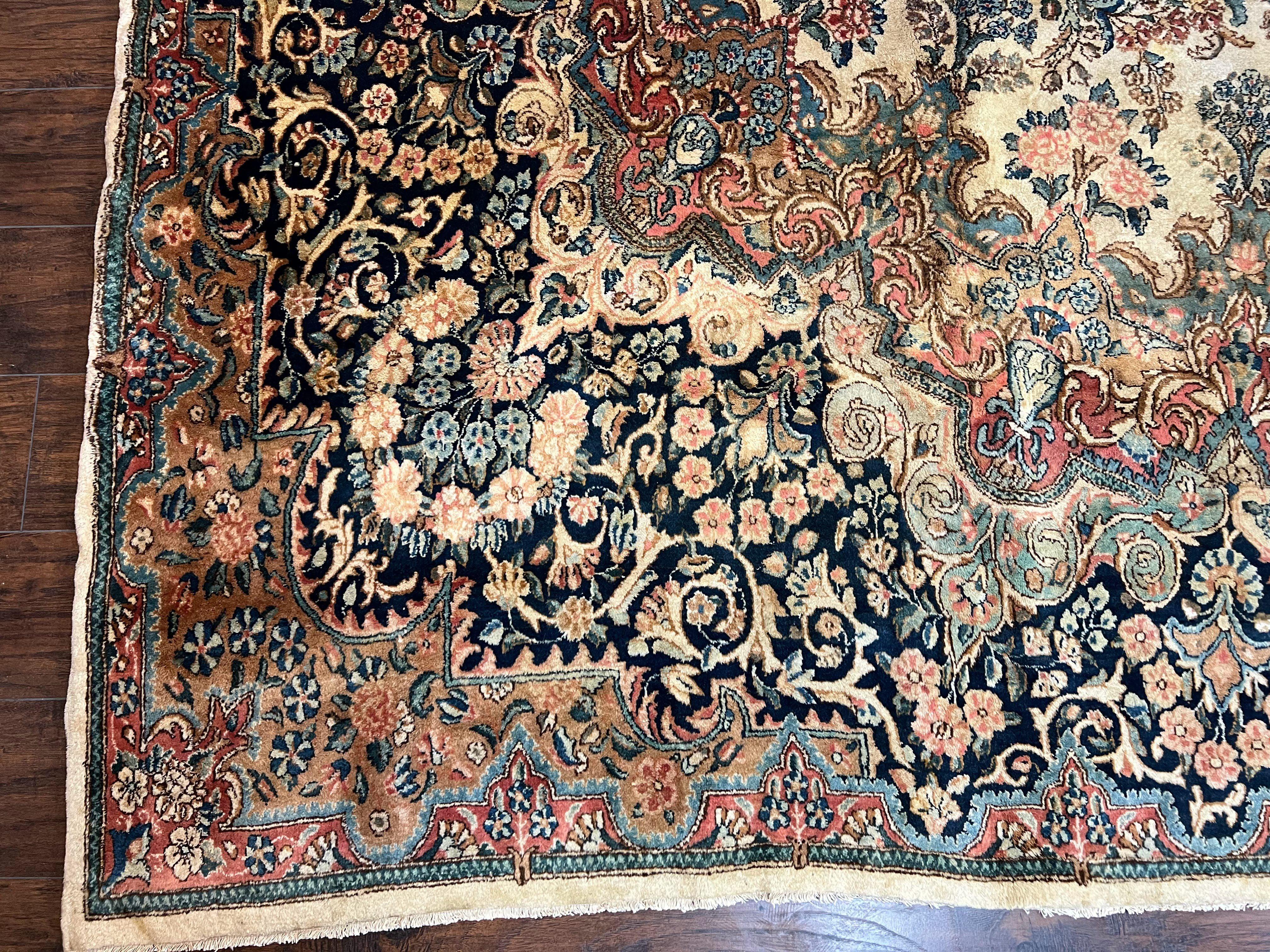 Antique Persian Kirman Rug 10x17 Oversized Oriental Carpet, Allover Floral 10 x 17 Wool Rug, Hand Knotted, Beige Multicolor Extra Large Rug - Jewel Rugs