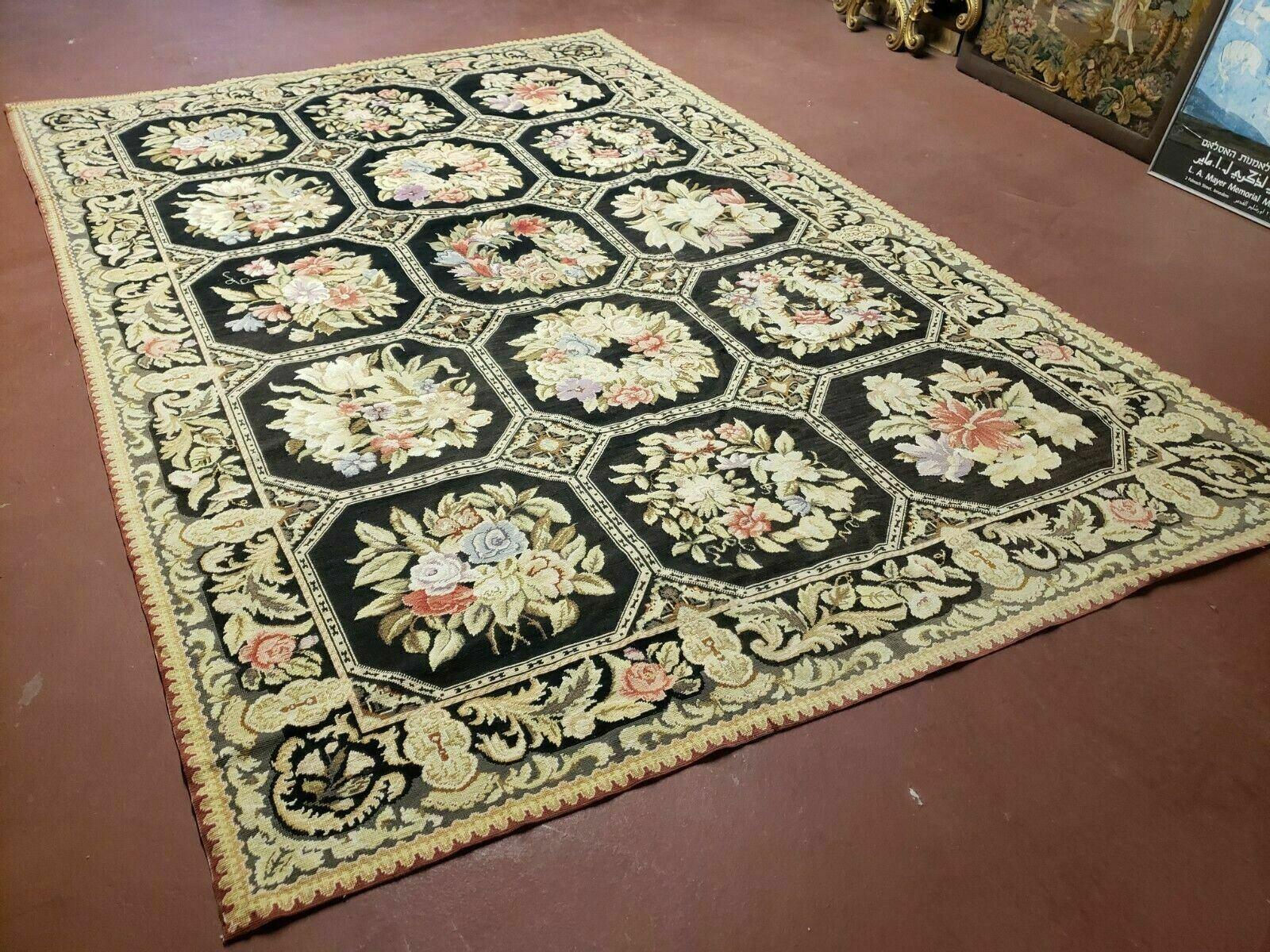 6' X 9' Vintage Handmade English Design Needlepoint Wool Rug Flat Weave Nice - Jewel Rugs