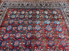 Beautiful Persian Bidjar Rug 9x12, Allover Repeated Motif 9 x 12 ft, Red Blue Cream, Hand Knotted Wool Bijar Oriental Carpet, 1950s Semi Antique Vintage - Jewel Rugs