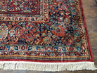 Stunning Semi Antique Palace Sized Persian Sarouk Rug, Hand-Knotted, Red and Dark Blue, Floral Allover, Wool, 14' x 17' 9" - Jewel Rugs