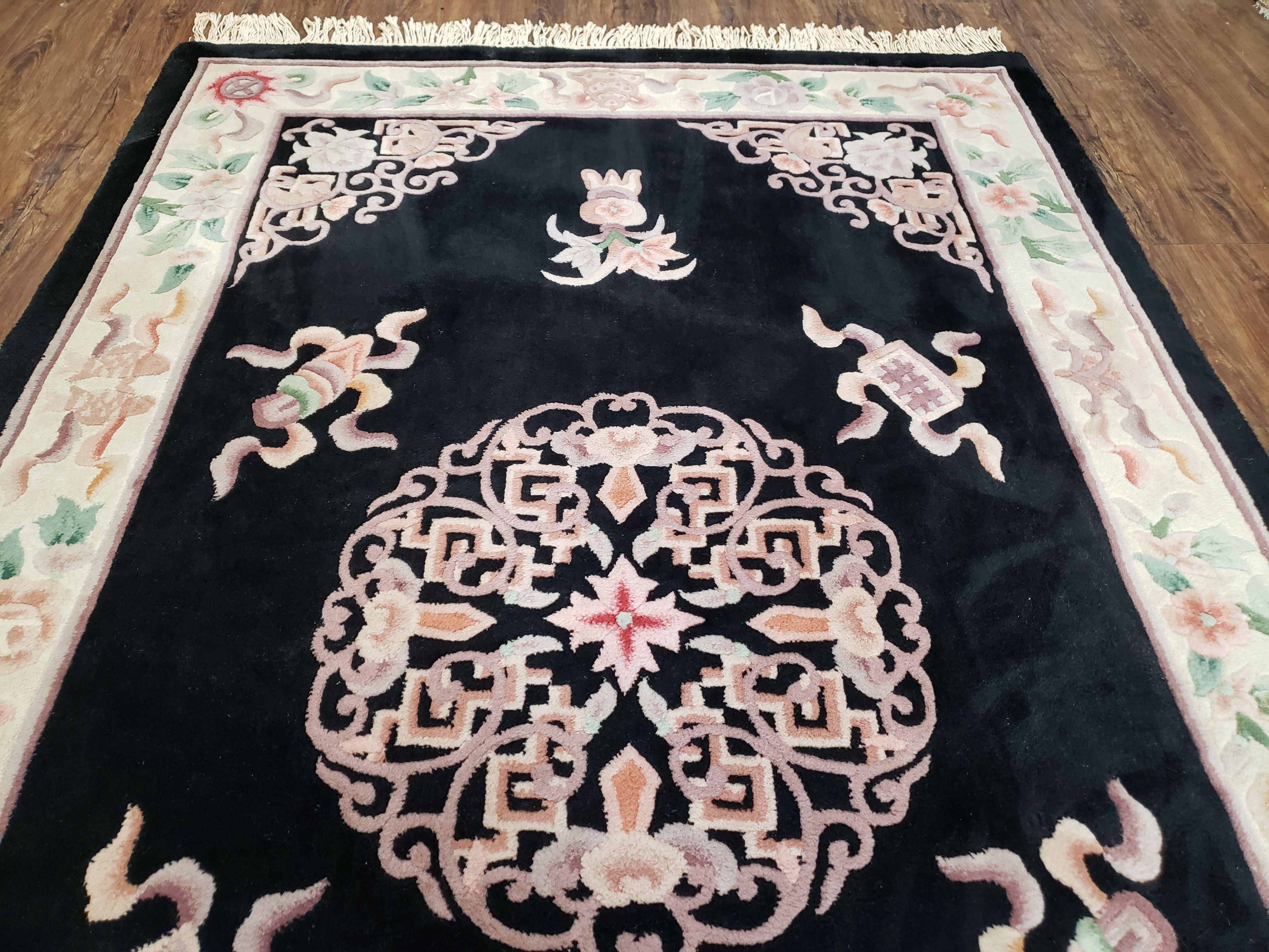 5x8 Vintage Hand Tufted Chinese Wool Area Rug Black Carpet - Jewel Rugs