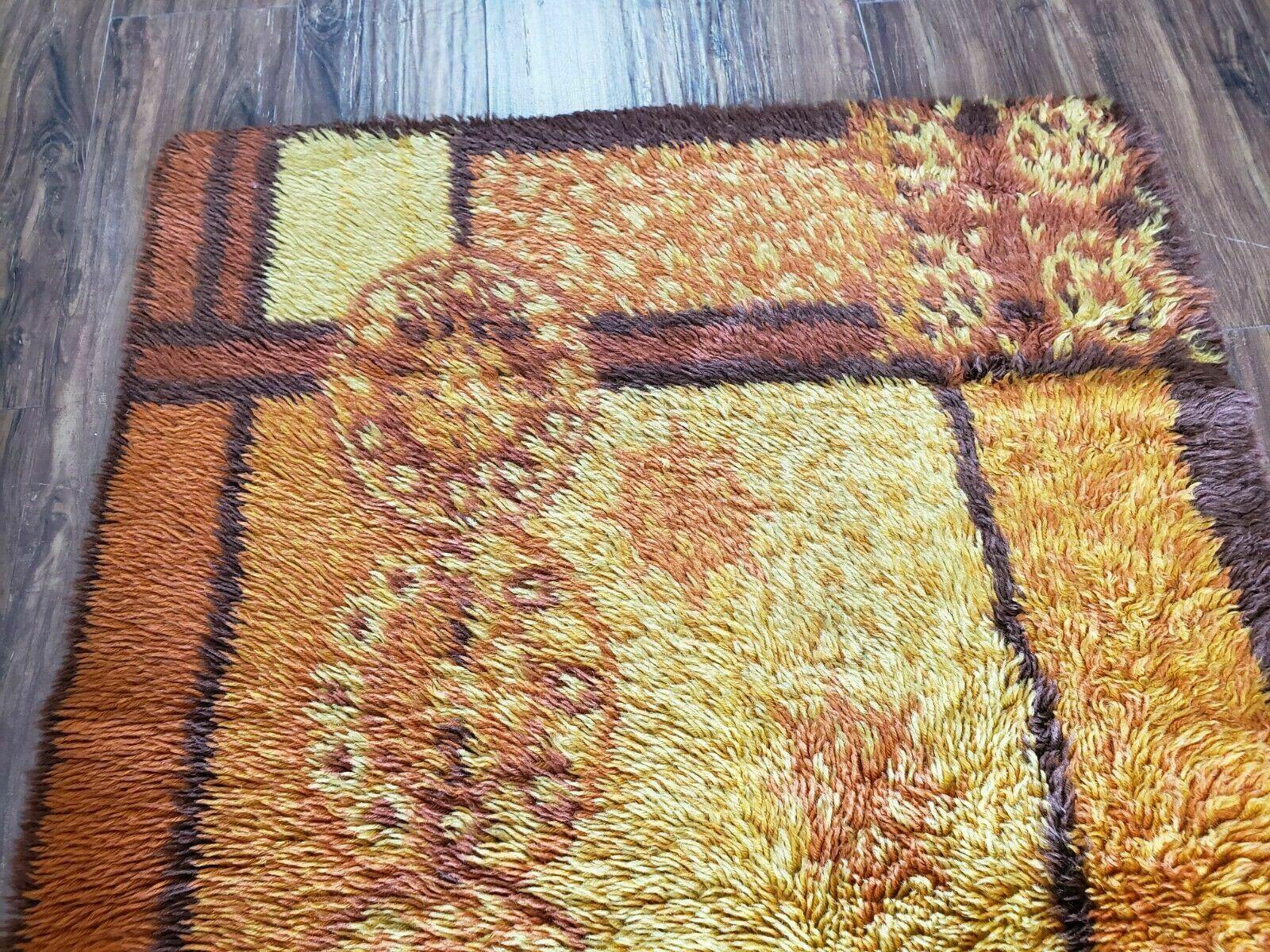 3' X 5' 3" 1960s Danish Ege Rya Shag DeLuxe Rug Mid-Century Modern Yellow Orange - Jewel Rugs