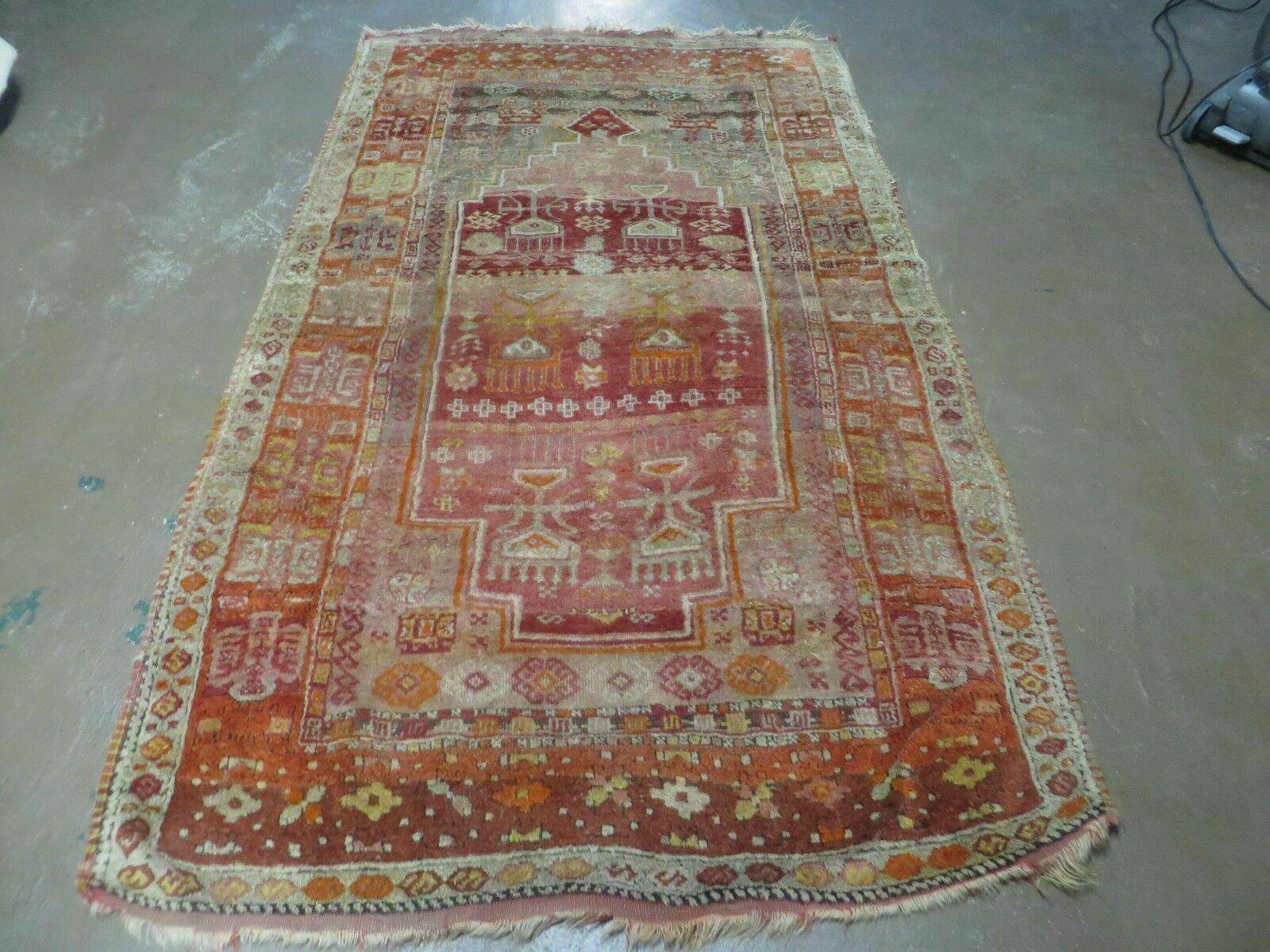 4' X 7' Antique 1920 Handmade Turkish Melas Prayer Design Wool Rug Organic # 62 - Jewel Rugs