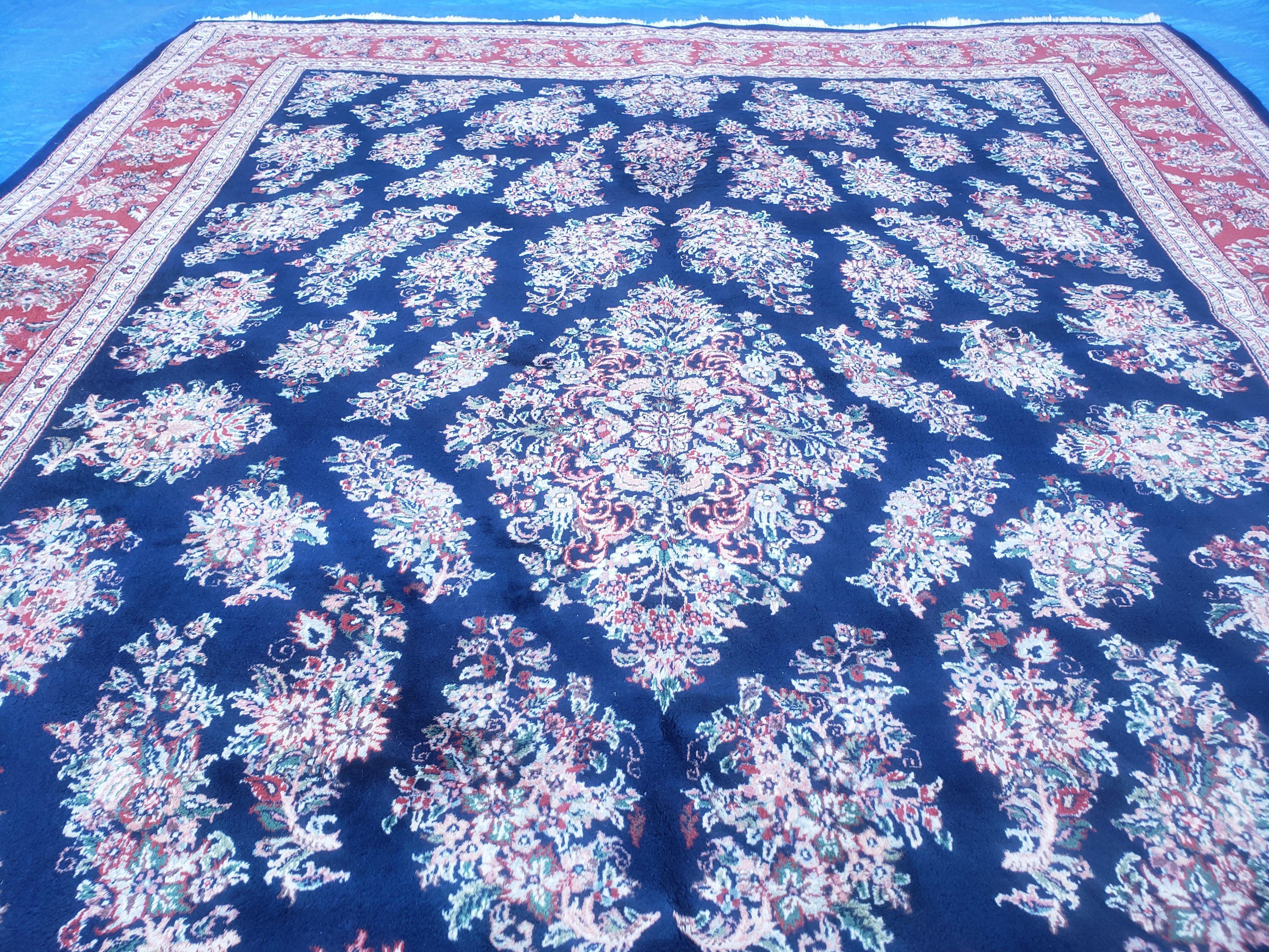 10' X 13' Vintage Handmade Wool Rug Blue Red Organic Nice Oriental Carpet - Jewel Rugs