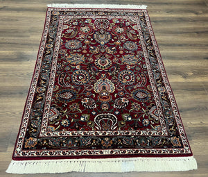 Persian Rug 4x6, Wine Red Persian Mashad Oriental Carpet, Floral Allover, Dated Signature, Hand Knotted Vintage Rug, Wool Rug 4 x 6, Entryway Rug - Jewel Rugs