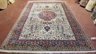 6' 6" x 10' Indian Floral Carpet Pine Tree of Life Highly Detailed Birds Animals Vintage Wool Beige Hand-Knotted Traditional Indo-Persian - Jewel Rugs