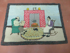 25" X 34" Antique Handmade Hooked Rug Wool American Original Detailed HOME Nice - Jewel Rugs