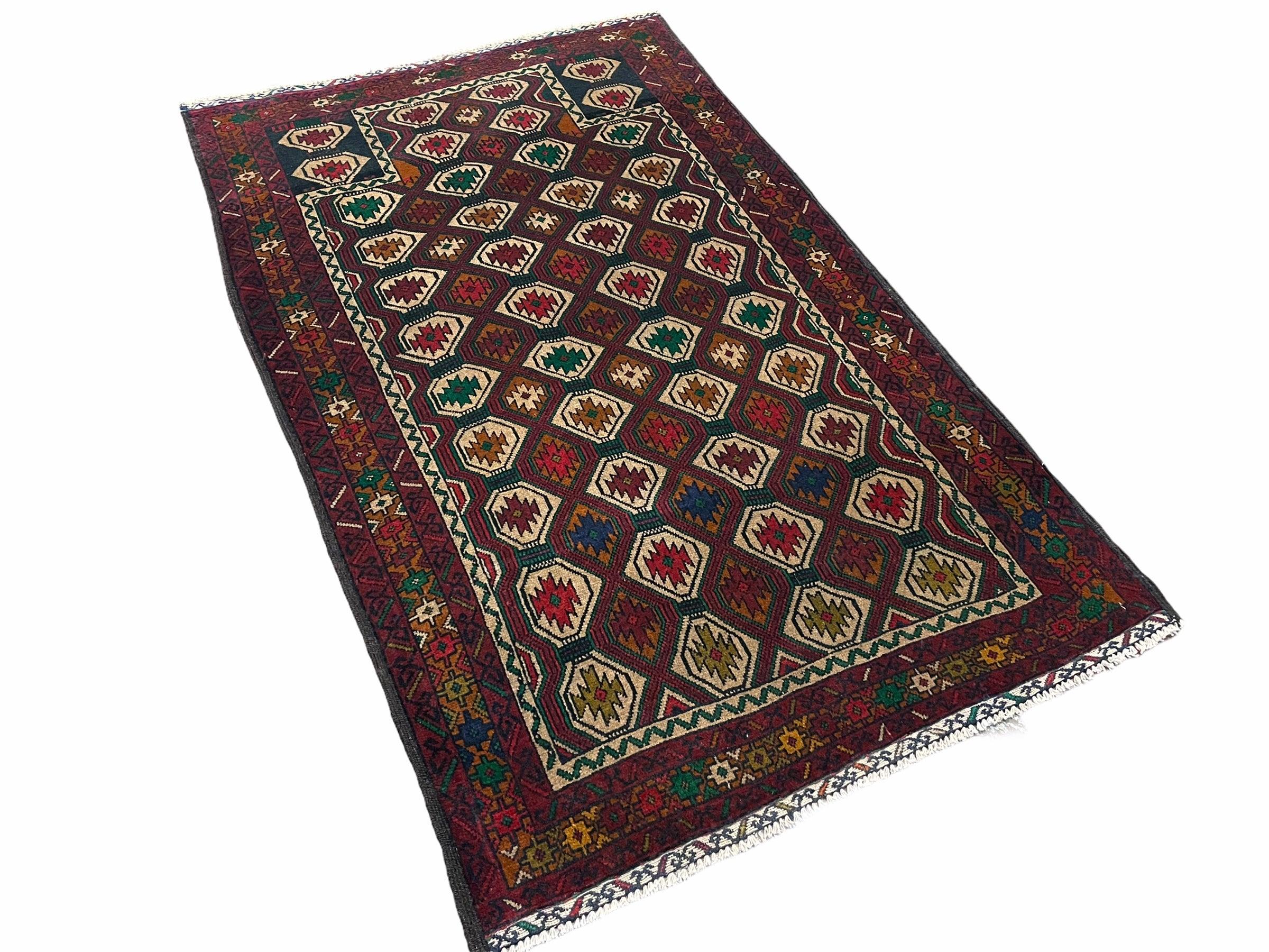 3x5 Vintage Handmade Wool Rug Tribal Turkoman Balouch Prayer Rug Organic Dyes - Jewel Rugs