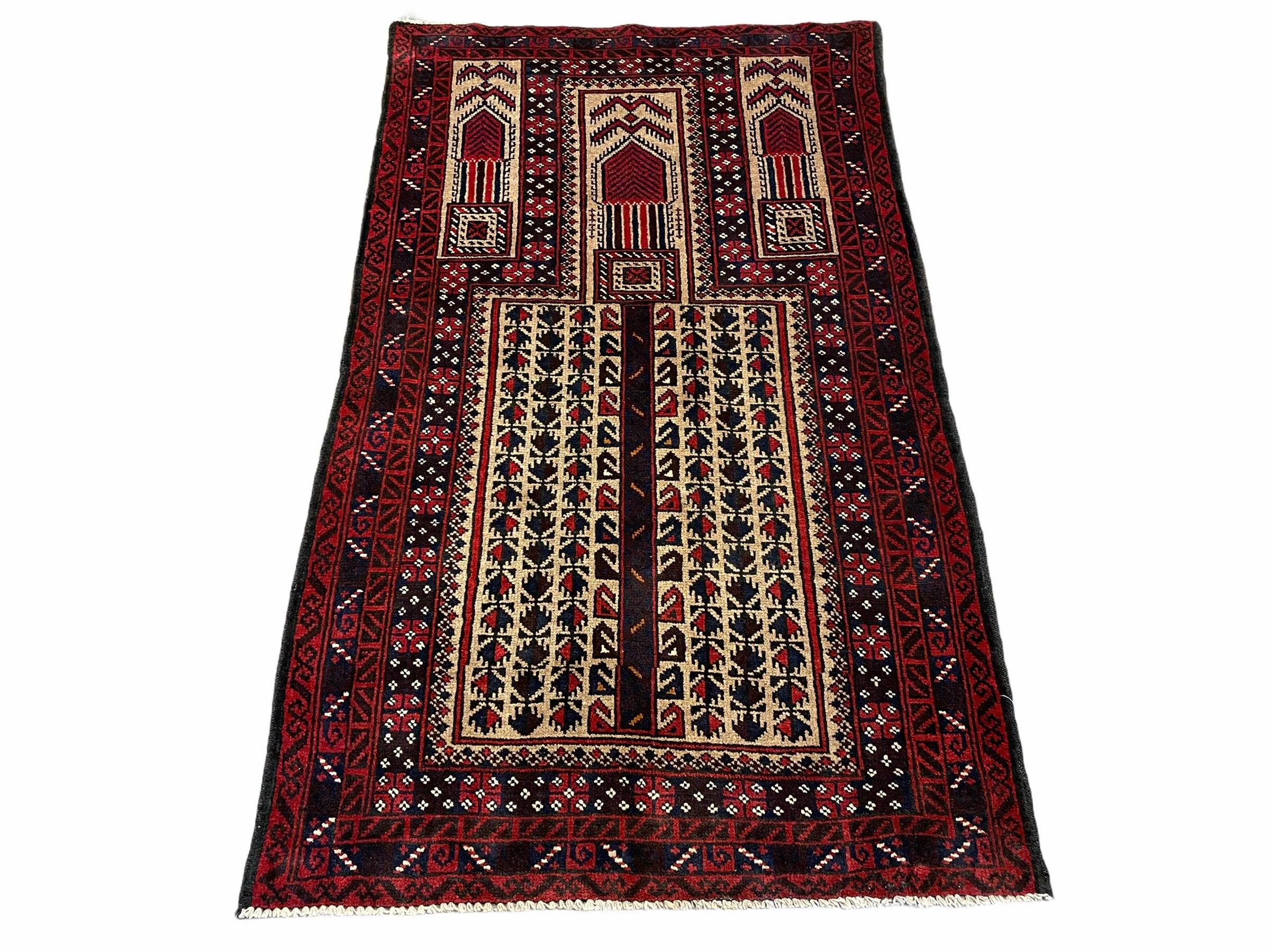 3x5 New Vintage Handmade Tribal Balouch Wool Rug Prayer Rug Red Black Beige Nice - Jewel Rugs