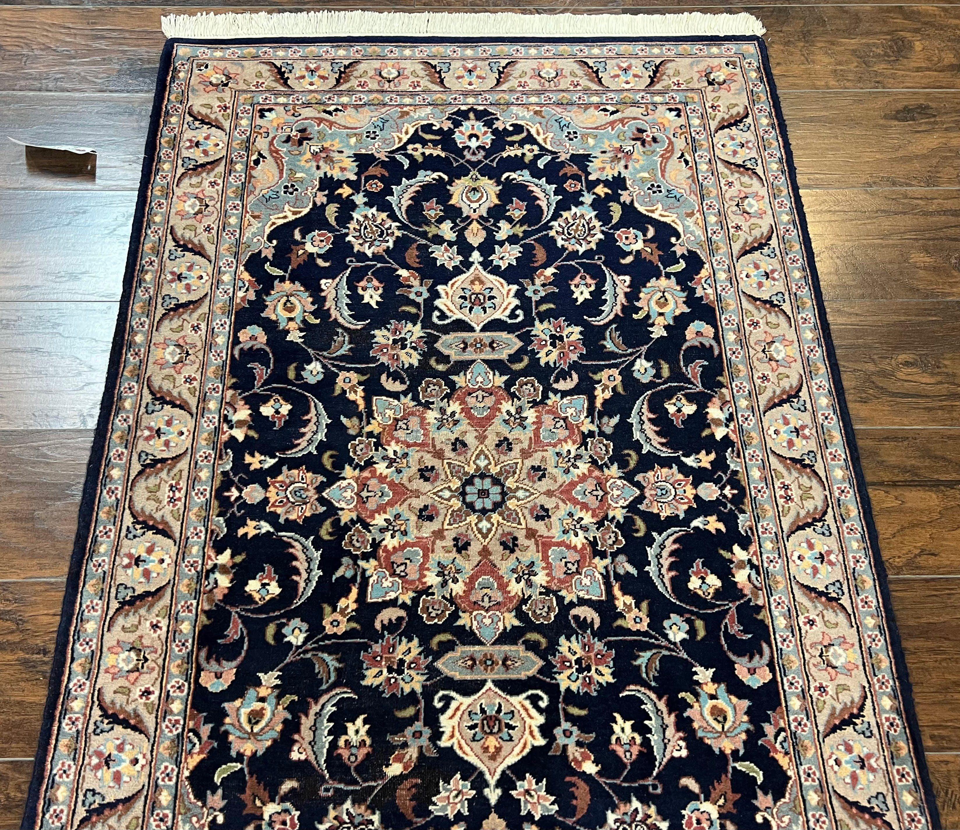 Pak Persian Rug 3x5, Floral Medallion Oriental Carpet 3 x 5 ft, Pakistani Rug, Navy Blue Light Gray, Hand-Knotted Wool Traditional Area Rug - Jewel Rugs