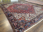 Antique Persian Heriz Rug, Hand-Knotted, Wool, Red Cream Dark Blue, 9' x 11' 10" - Jewel Rugs