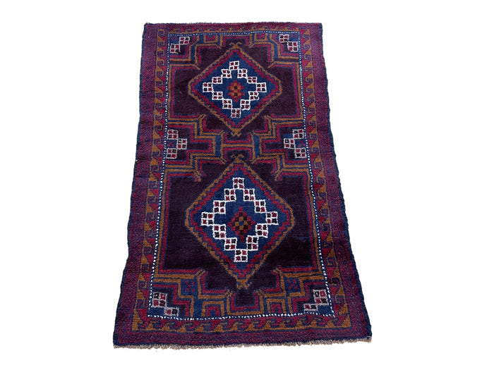 3 X 4.4 Vintage Handmade Tribal Wool Rug Baluchi Rug Afghan Rug Purple Blue Nice - Jewel Rugs
