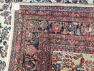 Semi Antique Persian Hamadan Dargazin Rug, Ivory Red Midnight Blue, Hand-Knotted, Wool, Allover Floral, 8'9" x 11' 9" - Jewel Rugs