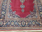 Semi Antique Persian Kashan Rug 4.5 x 7, Red and Navy Blue Persian Carpet, Medallion with Open Field, High Quality, Wool Hand Knotted Vintage Nice - Jewel Rugs