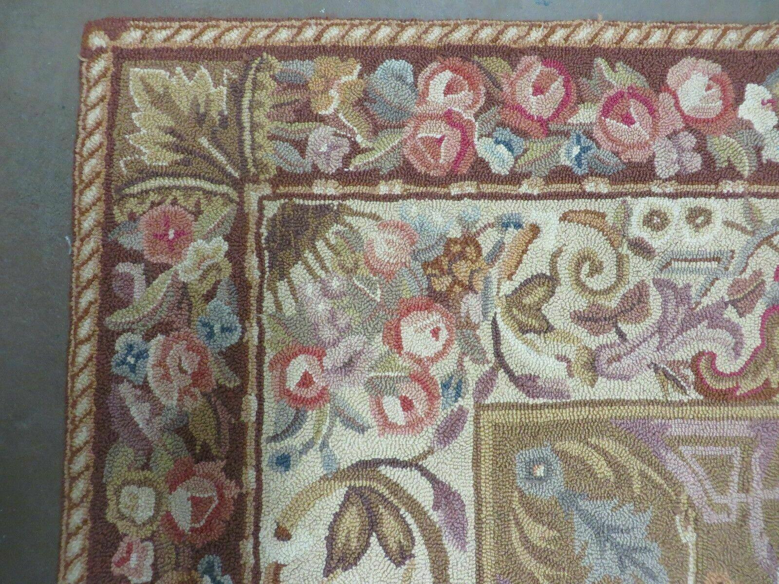 5' X 8' Vintage Handmade Hooked Rug Aubusson Pattern Floral Garden Nice - Jewel Rugs