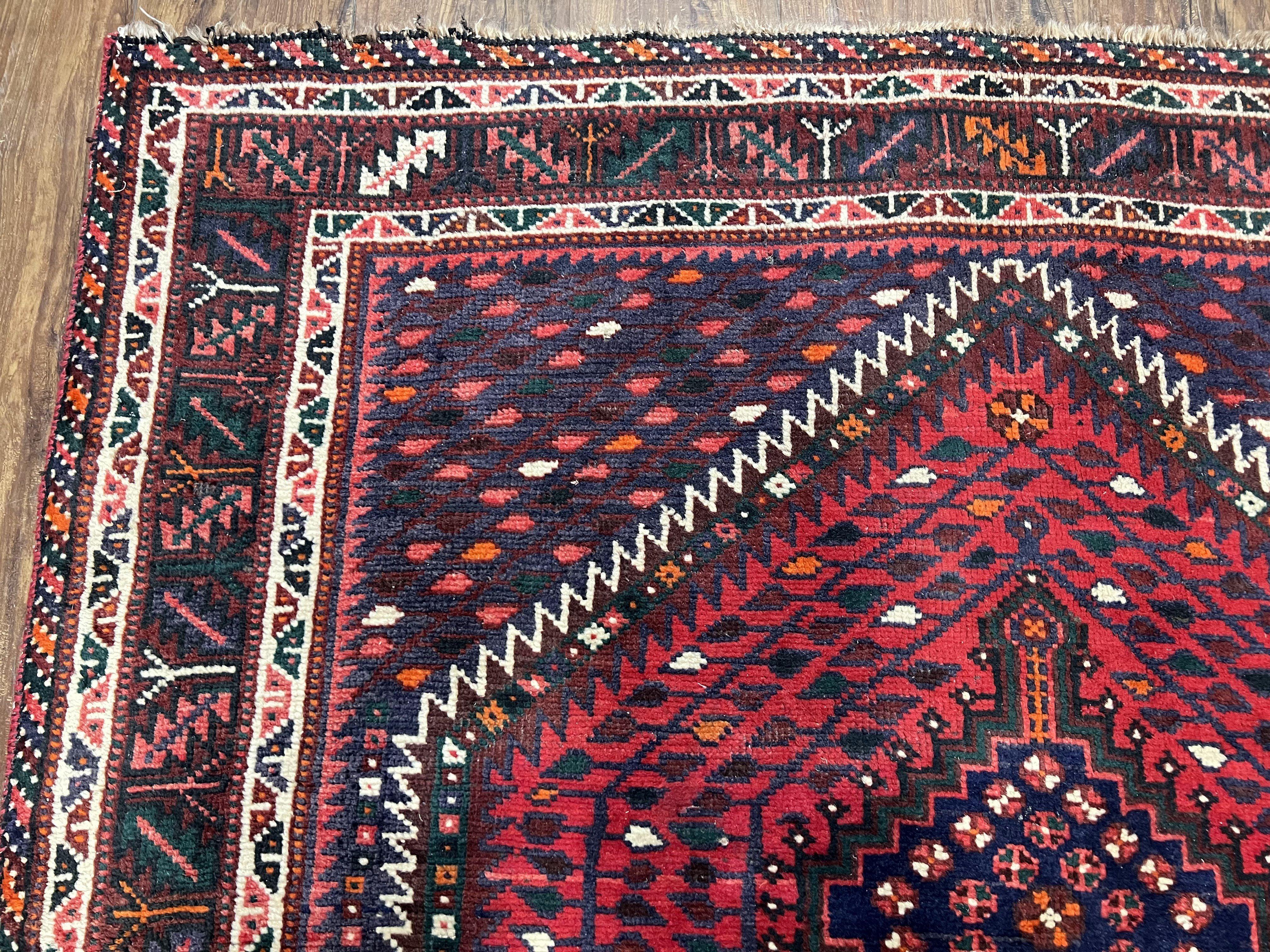 Persian Afshar Rug 5x7 Tribal Rug, Nomadic Carpet, Antique Persian Rug 5 x 7 Oriental Rug, Red Navy Blue Ivory, Wool Rug, Hand-Knotted, Oriental Rug - Jewel Rugs