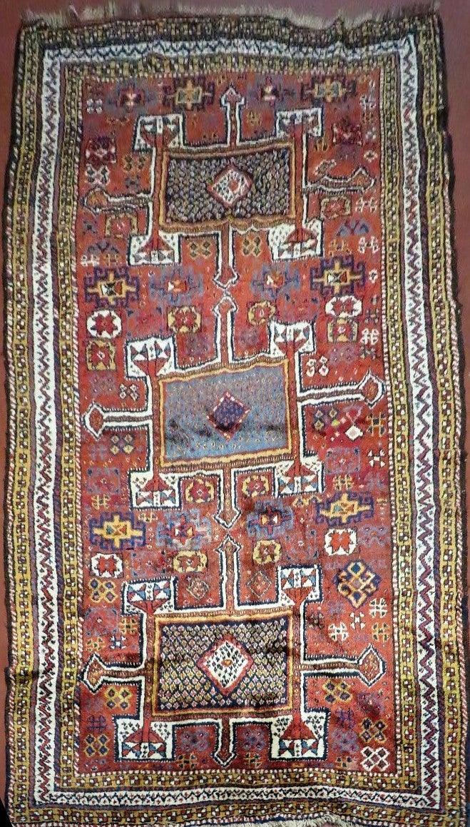 Antique Moroccan Runner Rug 4x9, Wide Runner, Hand Knotted Tribal Oriental Carpet, Hallway Rug, Geometric Medallions, Red, Bohemian Rug Nice - Jewel Rugs
