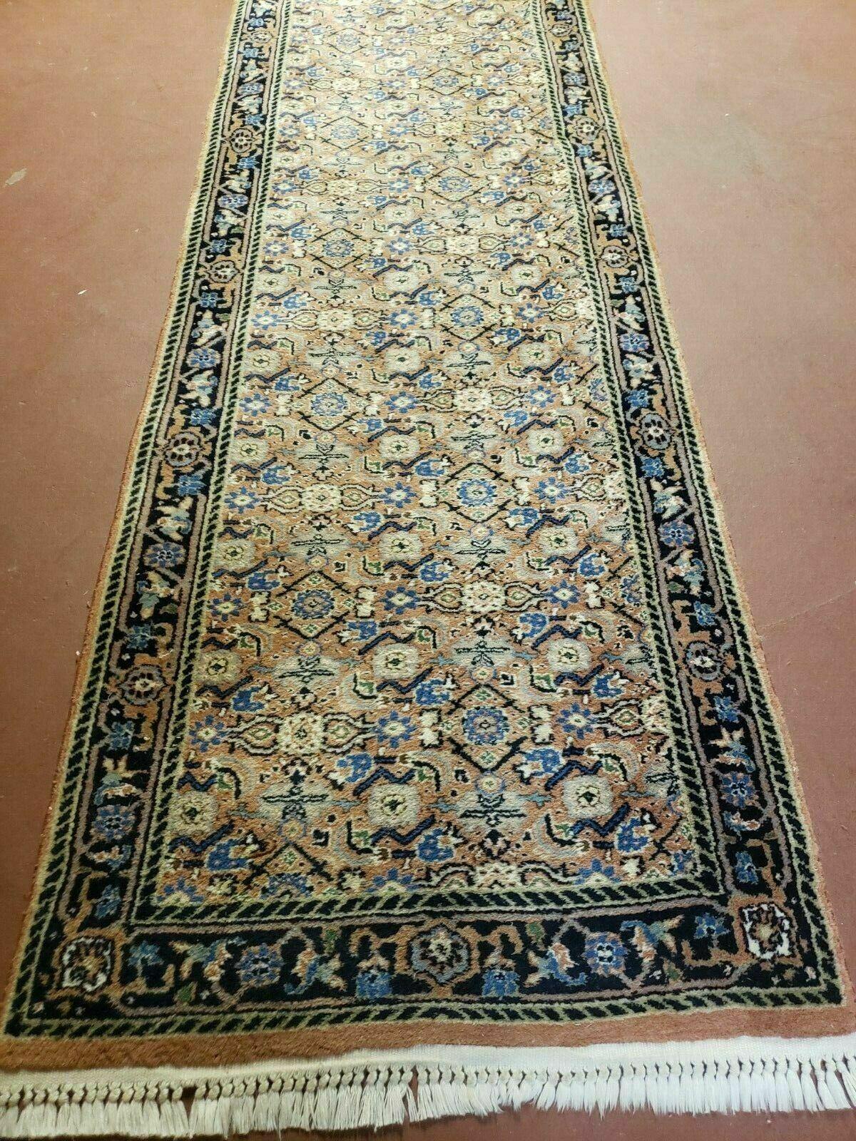 2' 7" X 10' Vintage Handmade India Floral Oriental Wool Rug Veg Dye Runner Nice - Jewel Rugs