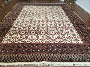 9' 5" X 12' Vintage Handmade Bokhara Turkoman Yamud Pakistan Wool Rug - Jewel Rugs