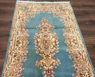 Persian Kirman Rug 3x5, Oriental Persian Carpet 3 x 5, Wool Vintage Hand-Knotted Rug Floral Medallion Semi Open Field Small Light Blue Beige - Jewel Rugs