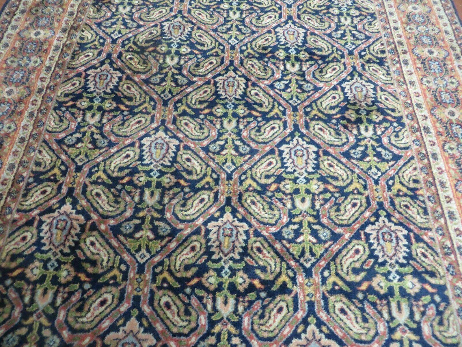 4' X 6' Vintage Fine Handmade India Floral Oriental Wool Rug Carpet Blue Red - Jewel Rugs