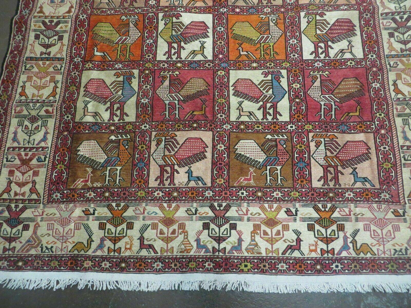 4' X 6' Vintage Russian Kilim Handmade Flat Soumak Weave Silk Wool Rug Organic - Jewel Rugs