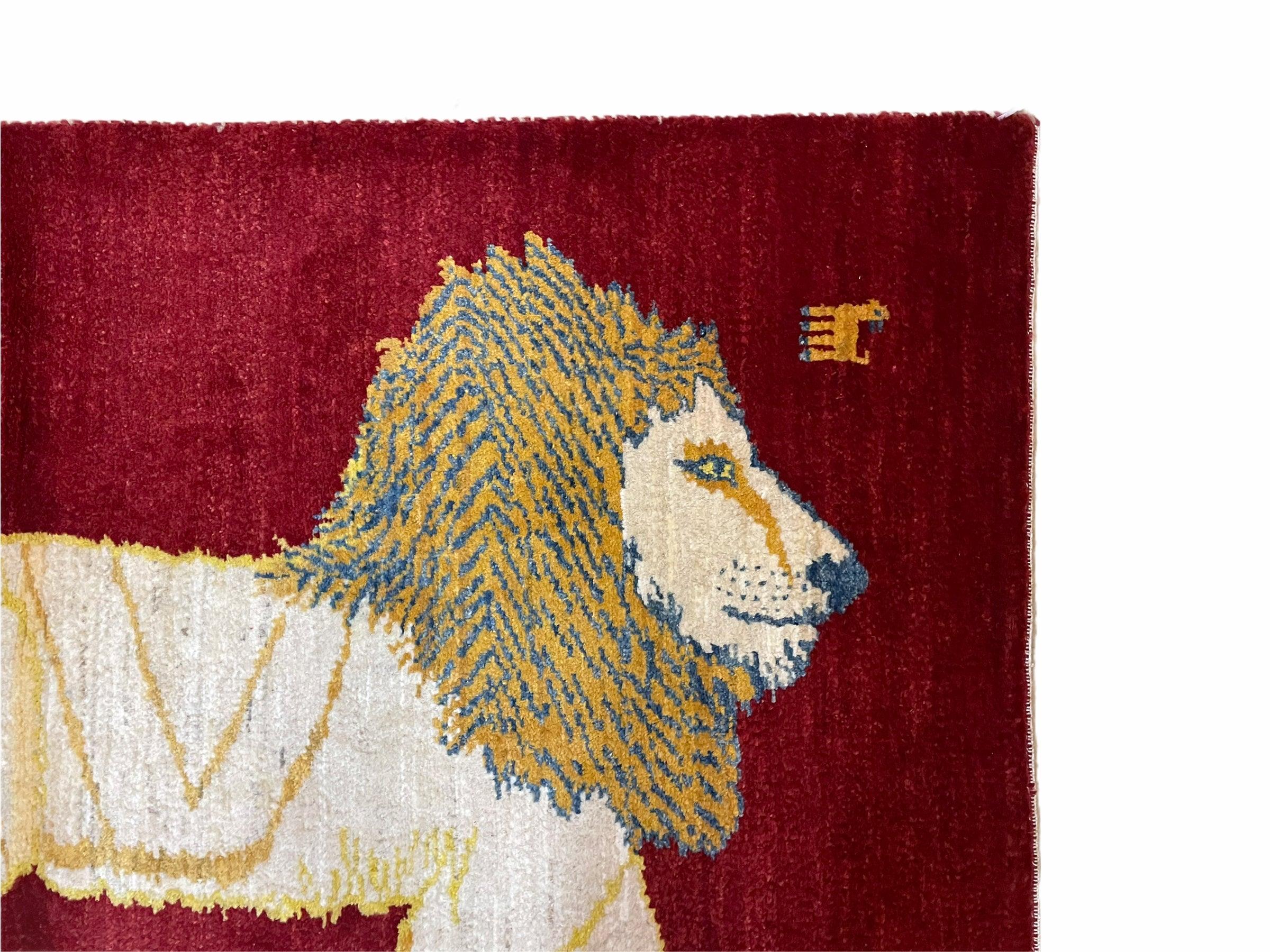 3 X 5 Handmade Rug New Vintage Hand-Knotted Quality Wool Lion Organic Dyes Red - Jewel Rugs