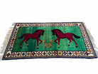 4 X 7 Handmade Rug Zagros Quality Wool Pictorial Horses Green Butterfly Colorful - Jewel Rugs