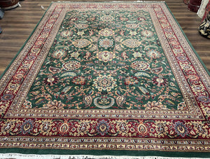 Indo Mahal Rug 9x12, Green and Red Hand Knotted Wool Oriental Carpet, Allover Floral Vintage Carpet, 9 x 12 Traditional Area Rug Handmade - Jewel Rugs