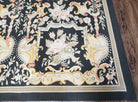 Vintage Black Aubusson Area Rug 8x10, Large Flowers Chinese Aubusson Carpet 7.9 x 10, Wool Hand-Knotted Floral Pattern Flat Weave Rug Nice - Jewel Rugs