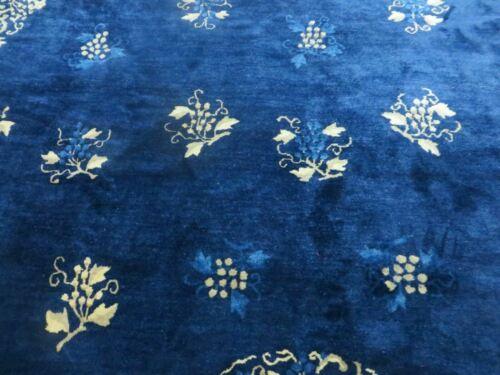 9' X 12' Antique Hand Made Art Deco Chinese Rug Peking Flowers Floral Blue Nice - Jewel Rugs