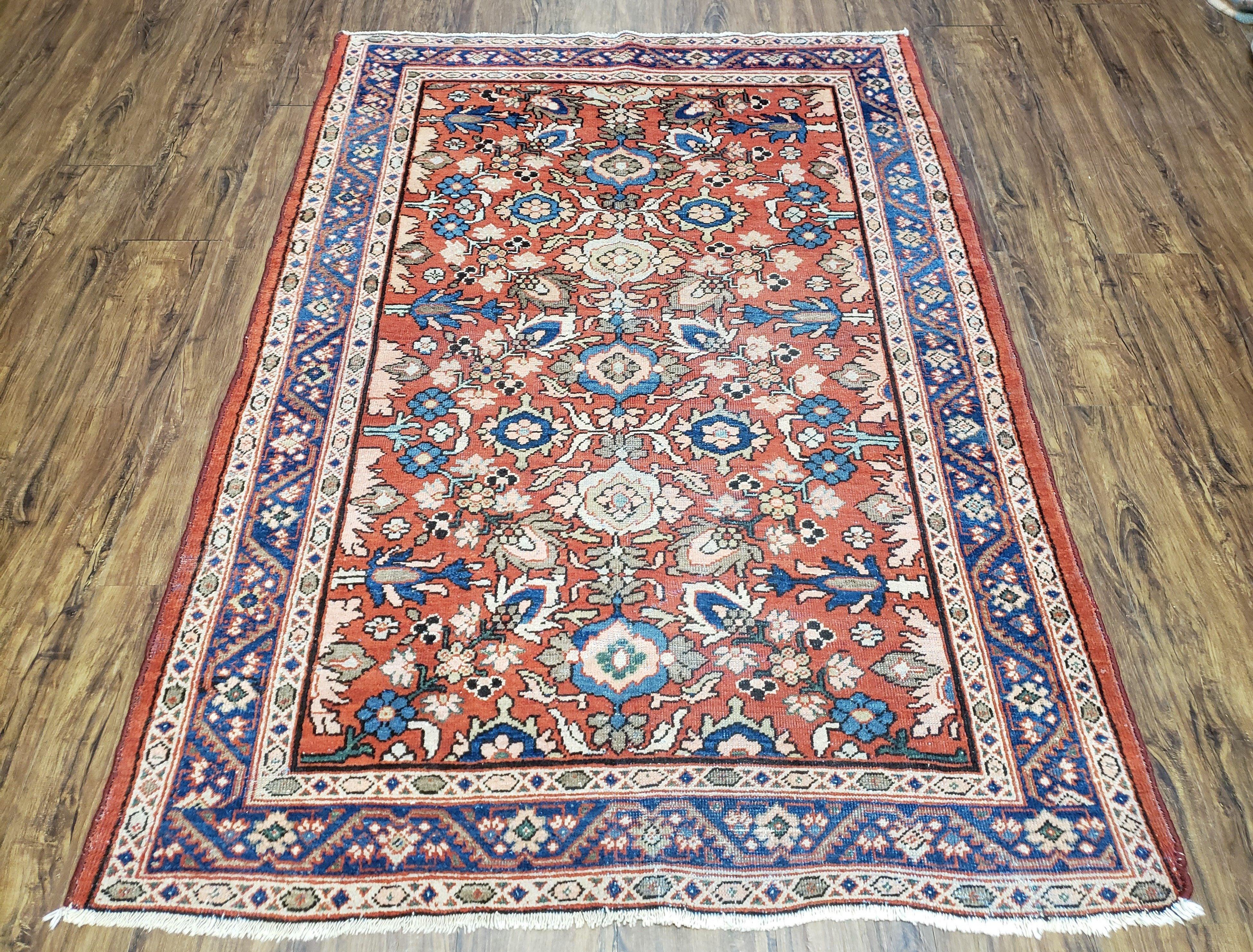 Antique Persian Karajeh Rug, Red & Blue, Hand-Knotted, Wool, 4' 6" x 6' 5" - Jewel Rugs