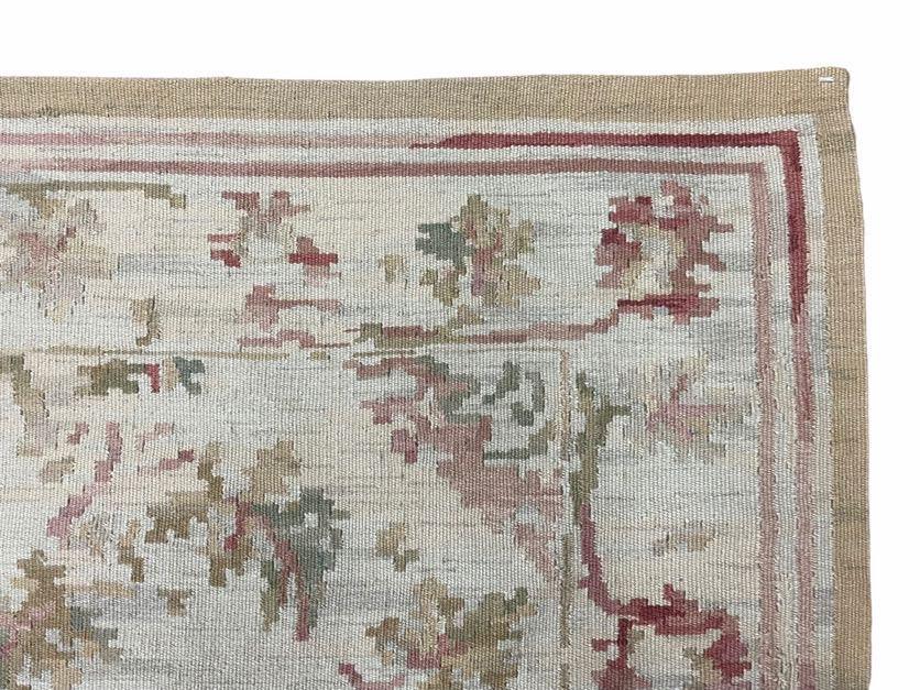 9x12 Flatweave Aubusson Needlepoint Rug, New, Beige, Tan, Green, Handmade, Hand-Knotted Area Rug, French European Carpet, Flowers - Jewel Rugs