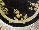 4' X 4' Vintage Round Handmade Chinese Silk Art Deco Rug Flowers Black Nice - Jewel Rugs