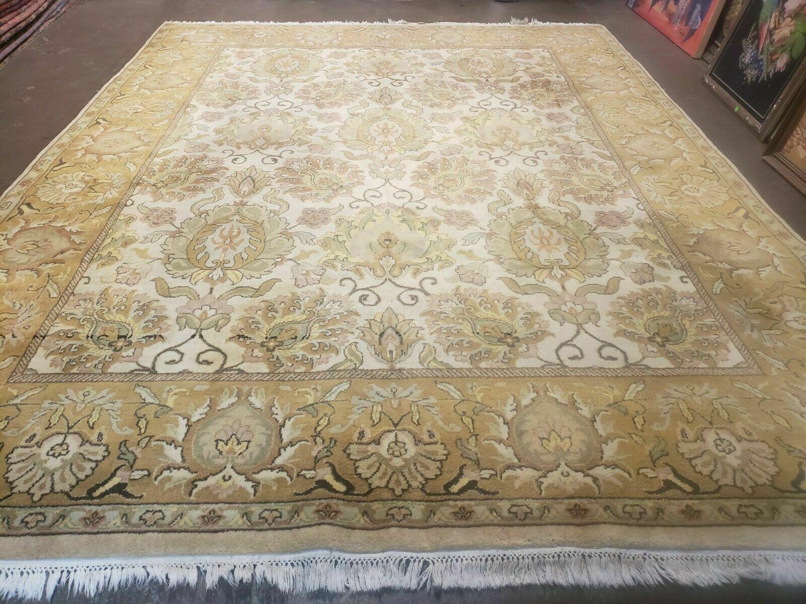 8' X 10' Handmade India Oushak Floral Wool Rug Flowers Beige Wow - Jewel Rugs