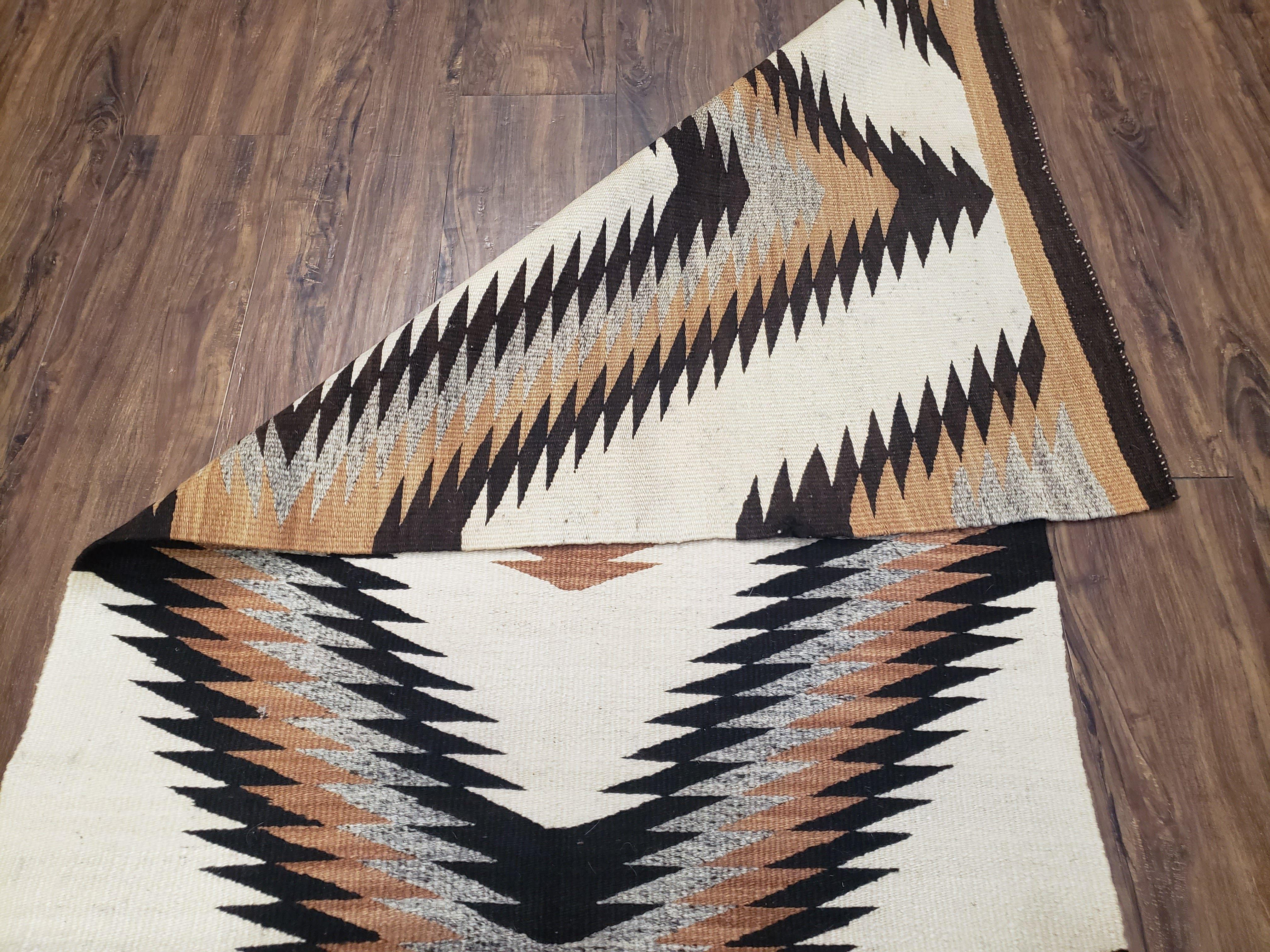 Antique Navajo Rug 3x5, Wool Handwoven Flatweave Navajo Territory Blanket, Collectible Navajo Blanket, Tribal Carpet, Diamond Pattern Ivory - Jewel Rugs