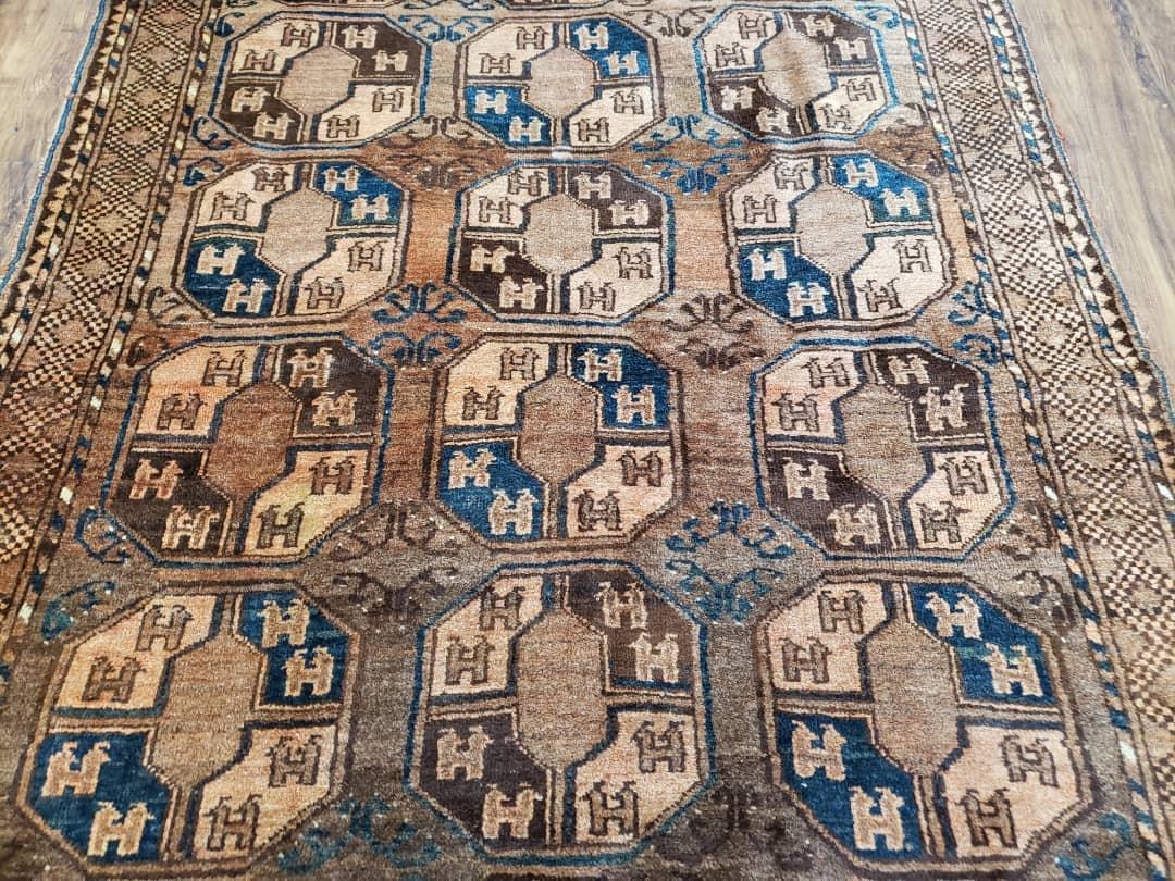 Antique Afghan Tribal Area Rug 4' x 7' 8", Afghanistan Bashir Oriental Carpet, Hand-Knotted Brown Vintage Rug, Wool on Wool Corridor Rug - Jewel Rugs