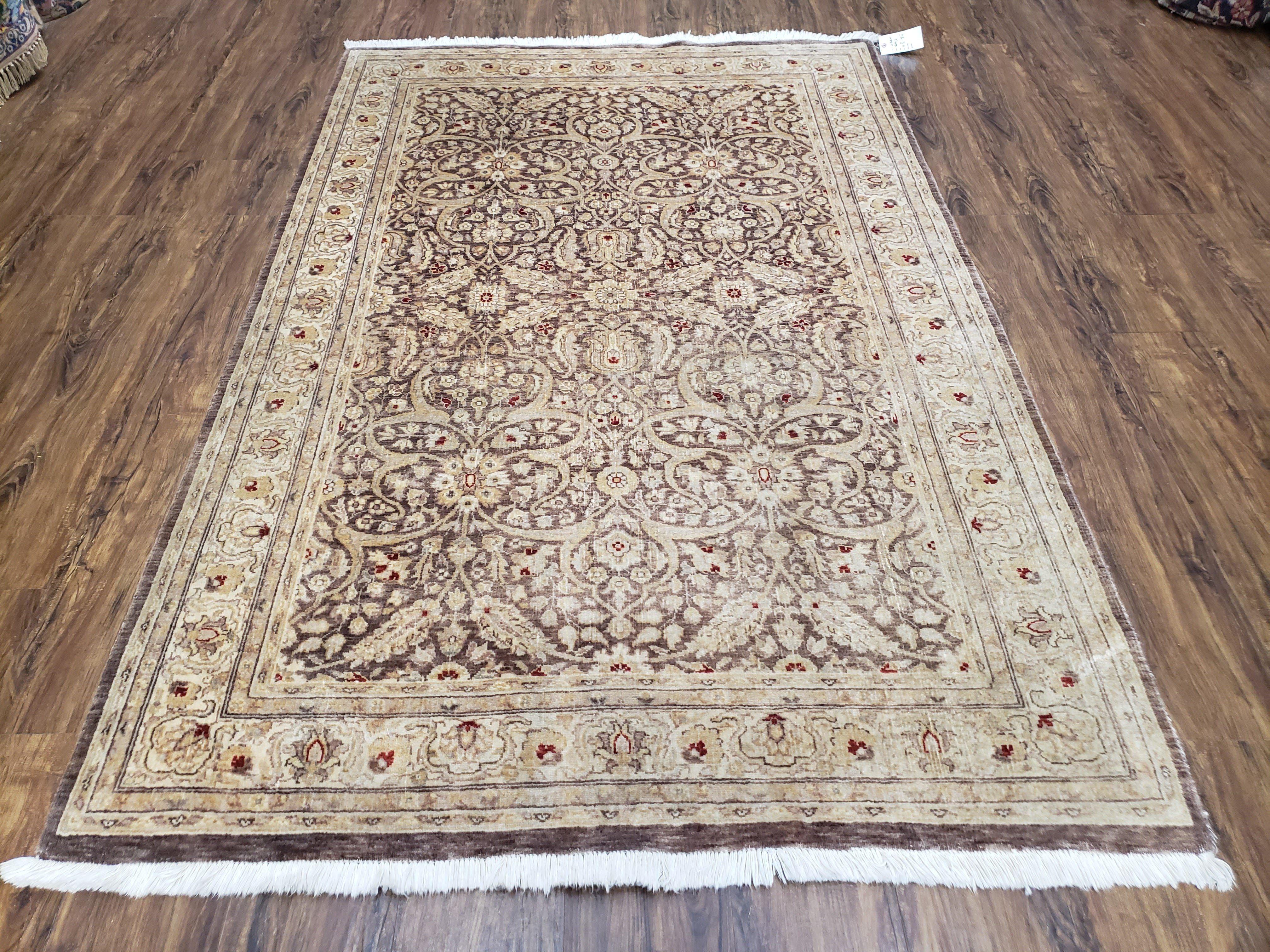 Cream/Ivory/Beige Traditional 5'4 x 5'4 Ft Tabriz Persian Area Rug