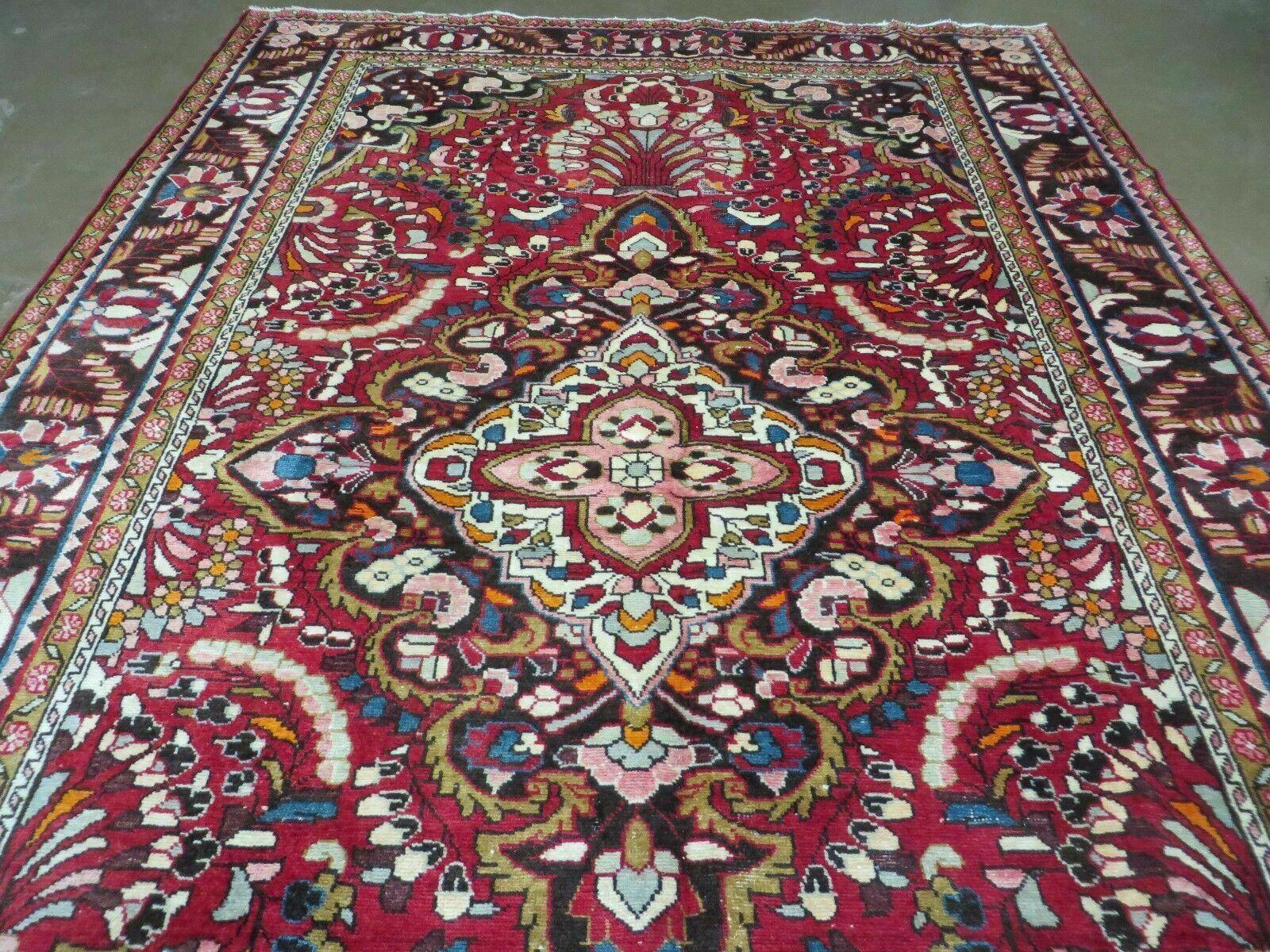 7' X 10' Antique Handmade Indian Agra Wool Rug Hand Knotted Vegetable Dyes Red - Jewel Rugs