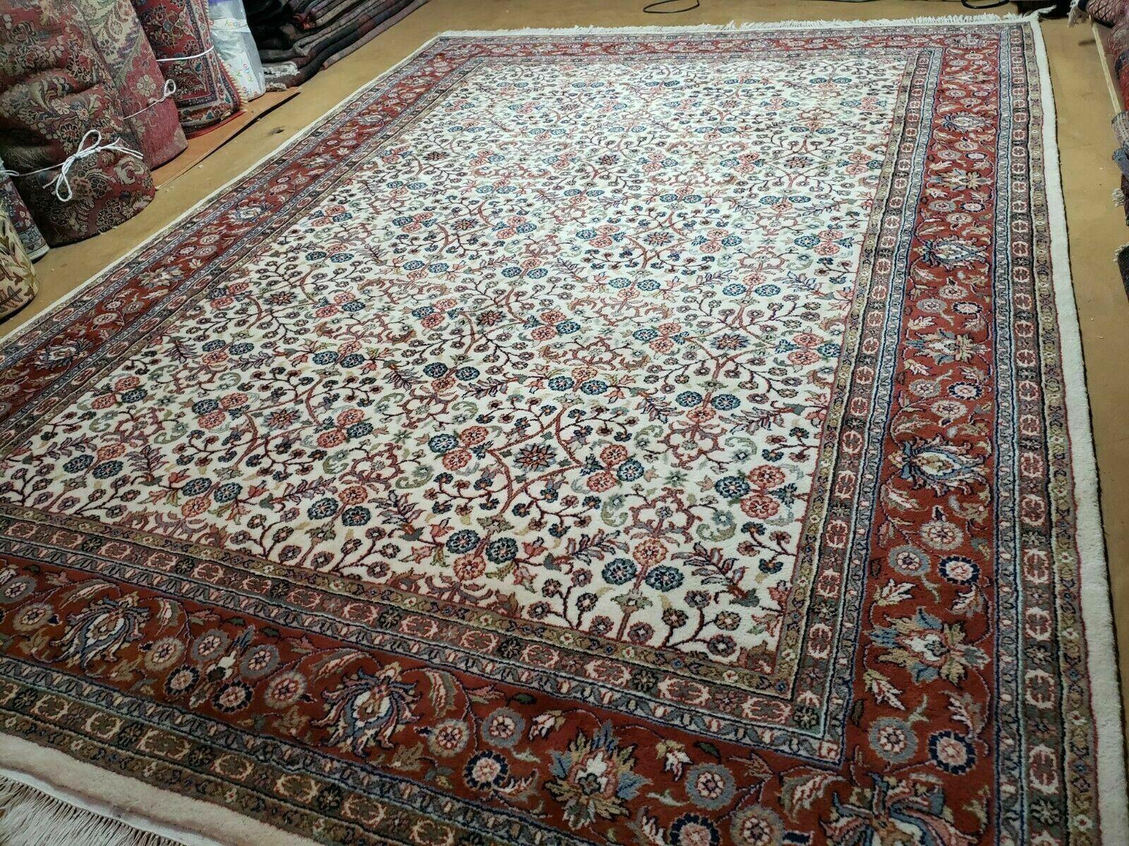 8' X 11' Vintage Fine Handmade Indian Agra Wool Rug Ivory/ Beige Organic Dyes - Jewel Rugs