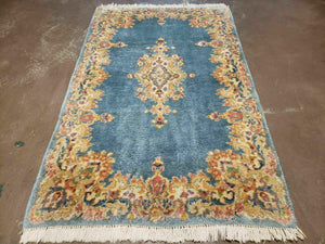 3' X 5' Handmade India Royal Kirman Wool Area Rug Hand Knotted Carpet Baby Blue - Jewel Rugs