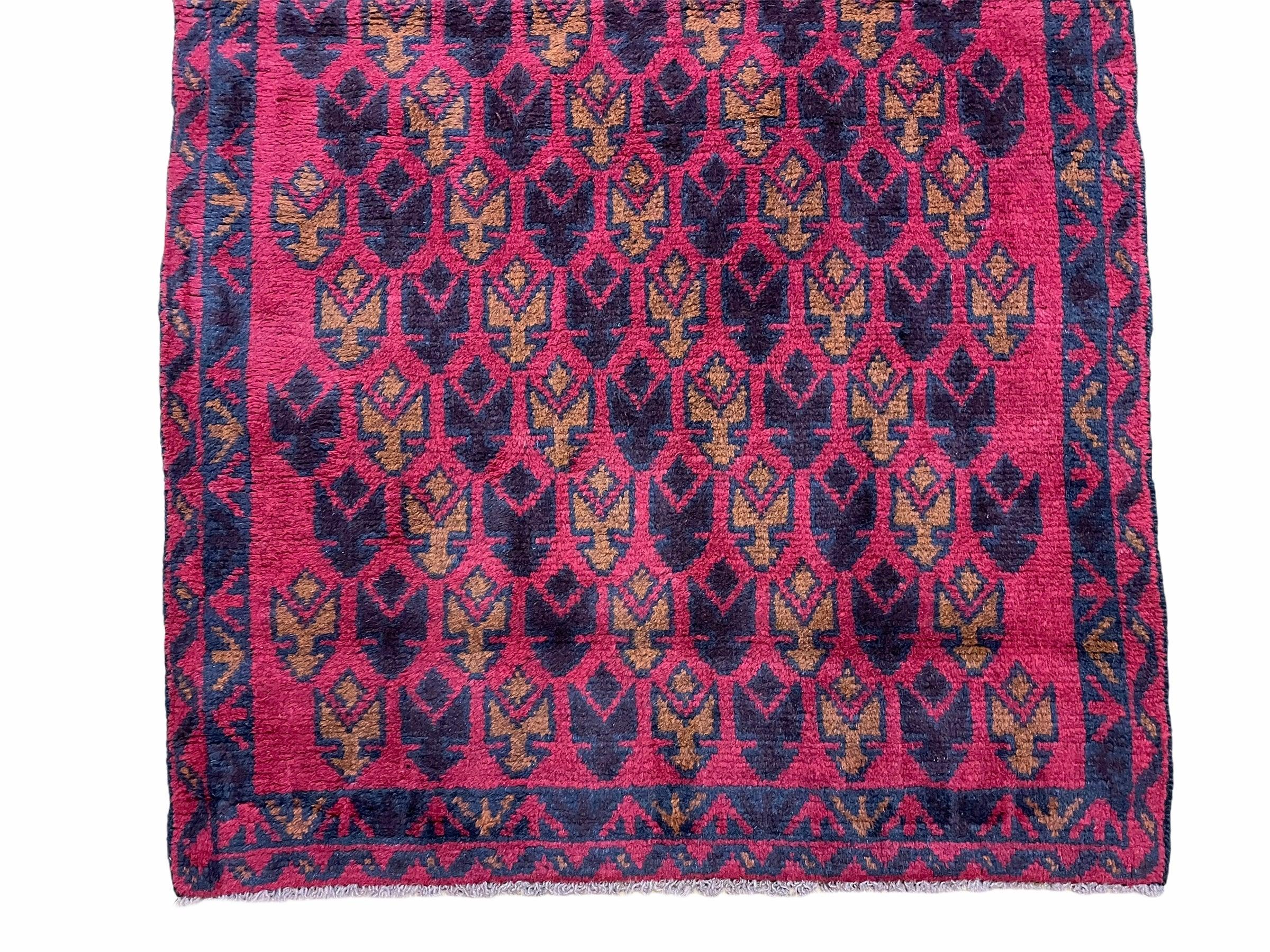 3 X 4 Vintage Handmade Tribal Wool Rug Balouchi Rug Afghan Rug Red Blue - Jewel Rugs