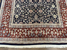 Indo Sarouk Rug 6x9, Vintage Indian Persian Rug, Wool Oriental Carpet, Navy Blue Red Allover Floral Rug, Traditional Very Fine Rug, Area Rug - Jewel Rugs