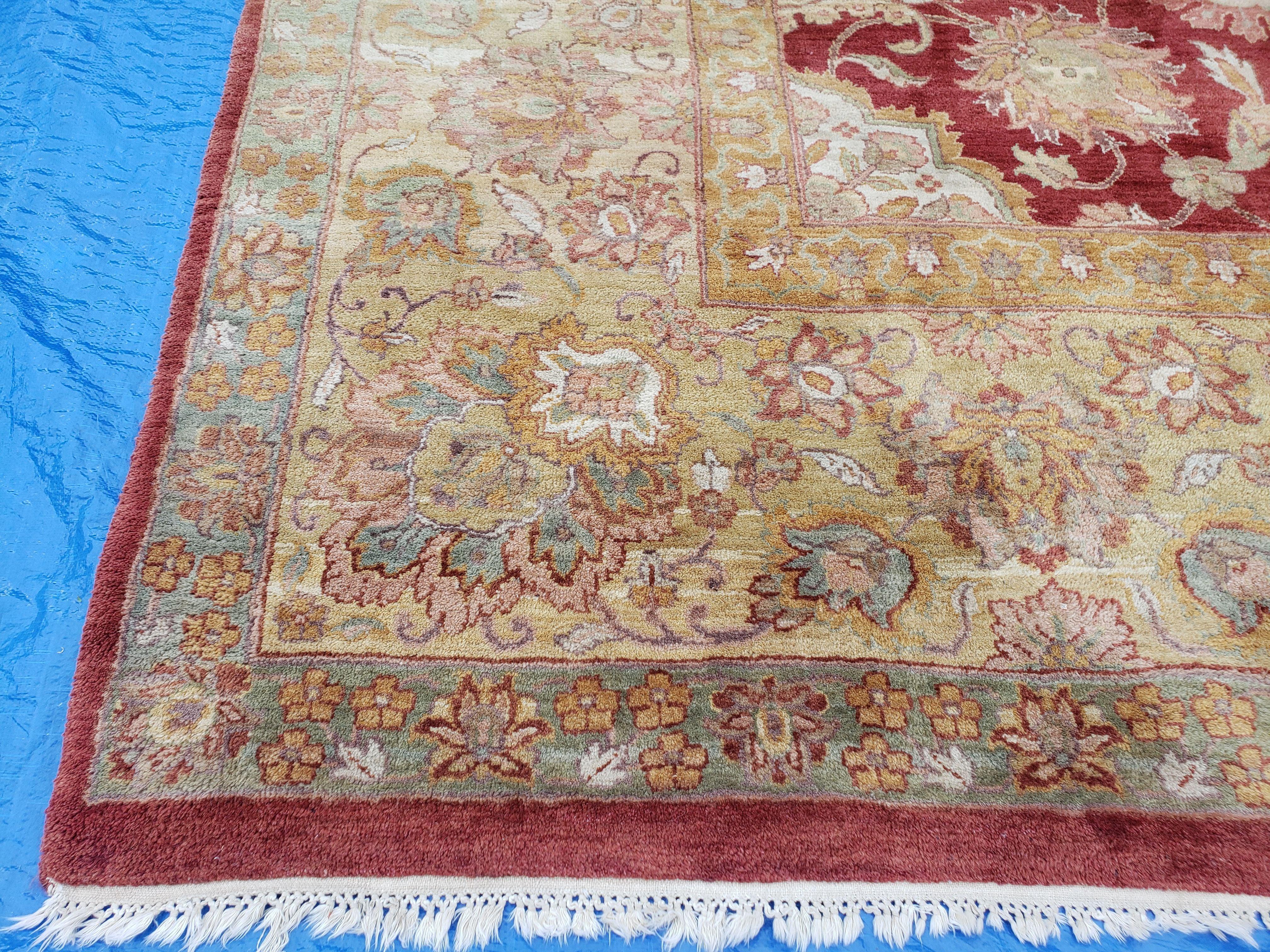 12' X 18' Hand Knotted Wool Rug Handmade Carpet One Of A Kind Floral Red Gold - Jewel Rugs