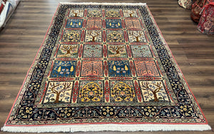 Beautiful Persian Rug 7x10, Semi Antique Persian Tabriz Carpet, Kheshti Panel Design, Tree of Life, Vases, Wool Hand Knotted Authentic Oriental Rug - Jewel Rugs