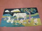 2' X 3' 7" Vintage American Handmade Hooked Rug COW RABBIT Farm Nice - Jewel Rugs