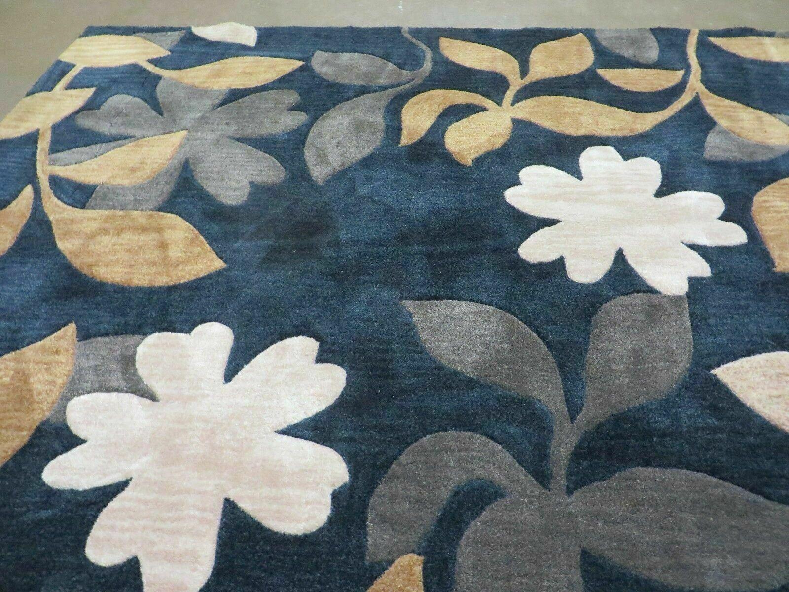 5' X 8' Abstract Modern Contemporary Style Hand Tufted Wool Rug Floral Flowers Nice Black - Jewel Rugs